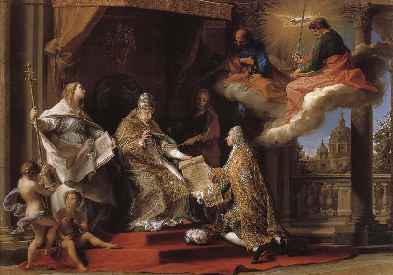 Pompeo Batoni Pope Benedict XIV to the Earl Owen Deke Yi-wide introduction of the Bible, didactic oil painting image